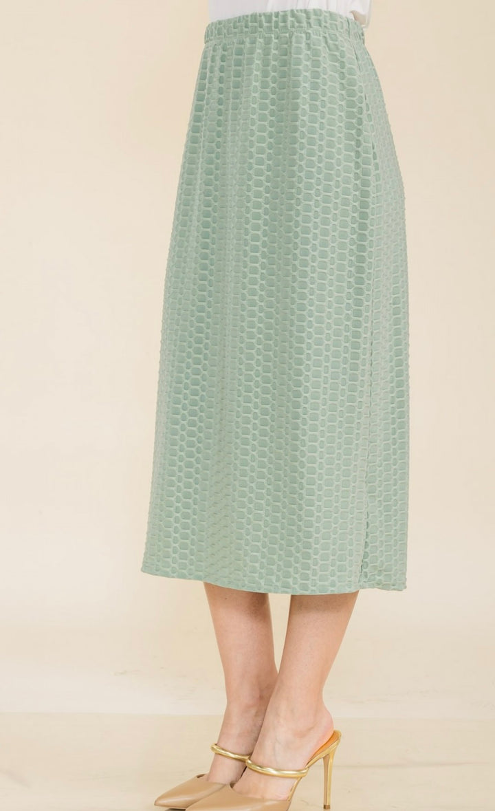 Liza Lou's Black, Sage Mint, or Turquoise Midi Honeycomb Skirt Stretchy Dress Skirt