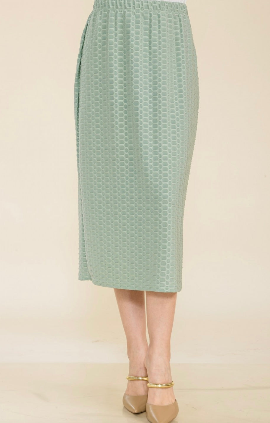 Liza Lou's Black, Sage Mint, or Turquoise Midi Honeycomb Skirt Stretchy Dress Skirt