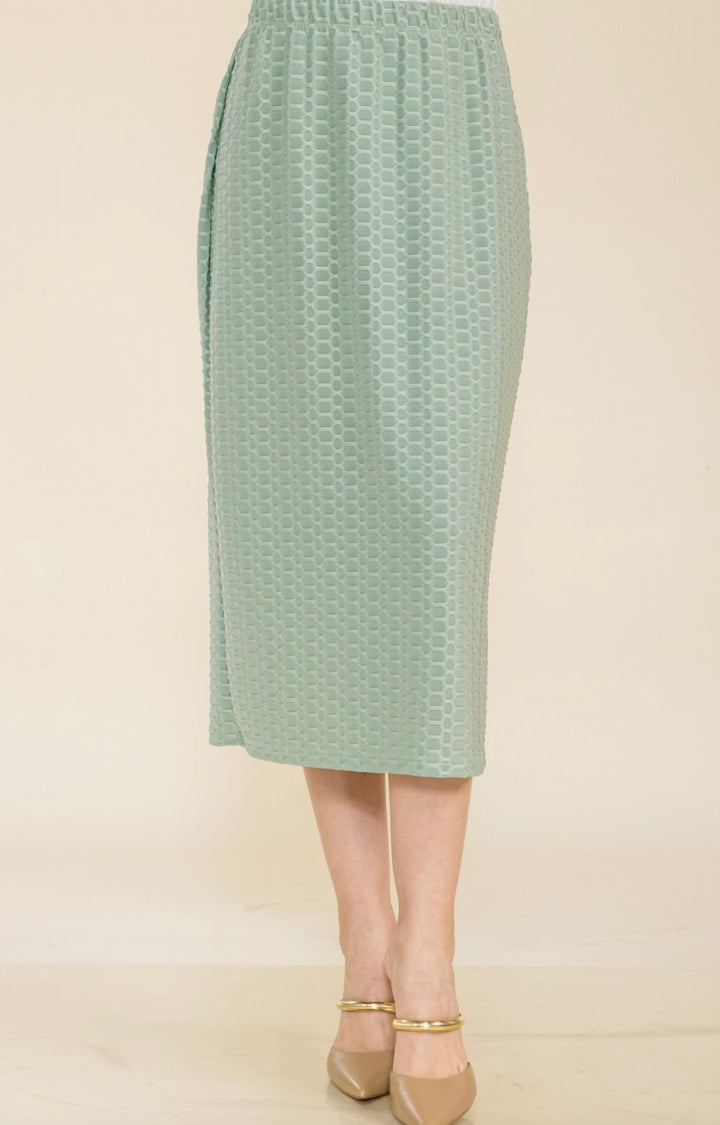 Liza Lou's Black, Sage Mint, or Turquoise Midi Honeycomb Skirt Stretchy Dress Skirt