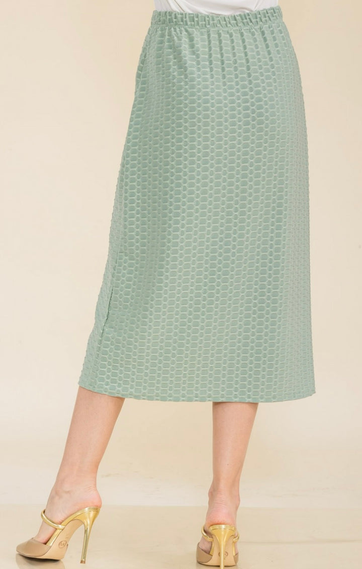 Liza Lou's Black, Sage Mint, or Turquoise Midi Honeycomb Skirt Stretchy Dress Skirt