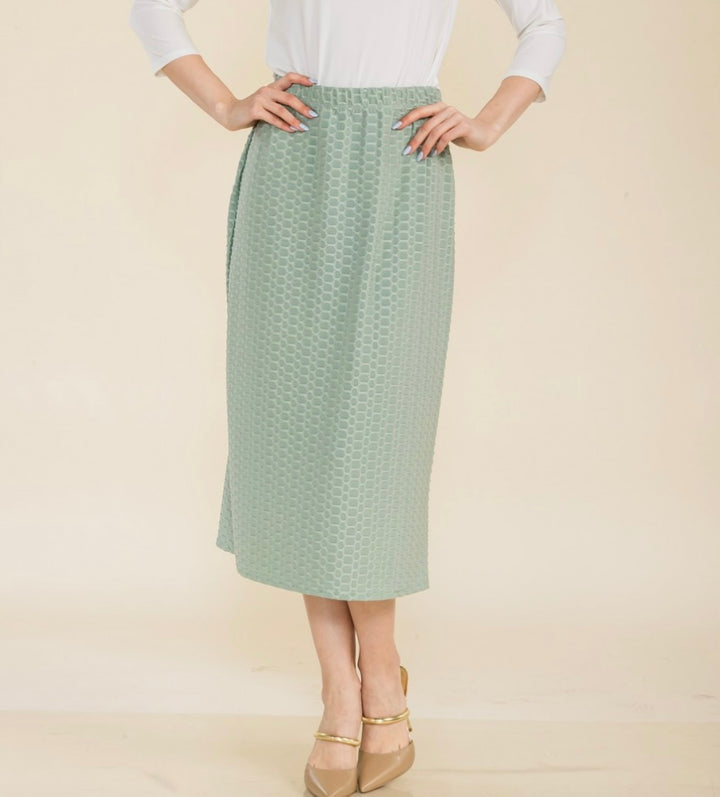 Liza Lou's Black, Sage Mint, or Turquoise Midi Honeycomb Skirt Stretchy Dress Skirt