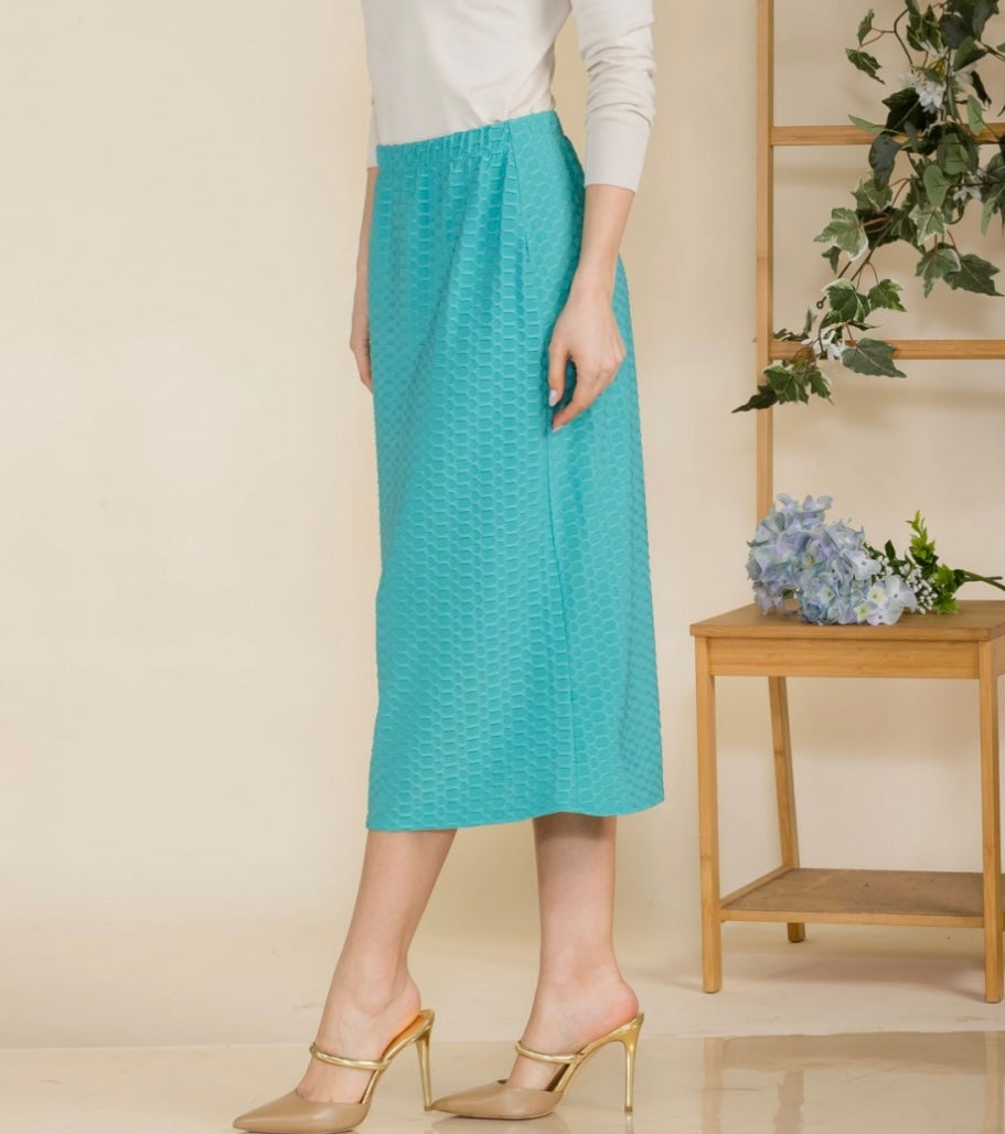 Liza Lou's Black, Sage Mint, or Turquoise Midi Honeycomb Skirt Stretchy Dress Skirt