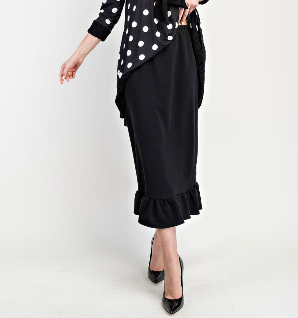 Liza Lou's Monique Liverpool Black Skirt with Bottom Ruffle
