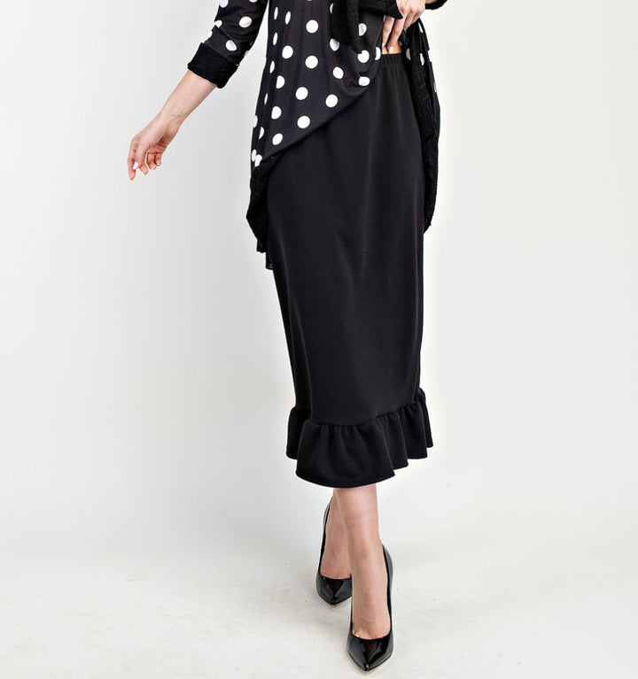 Liza Lou's Monique Liverpool Black Skirt with Bottom Ruffle