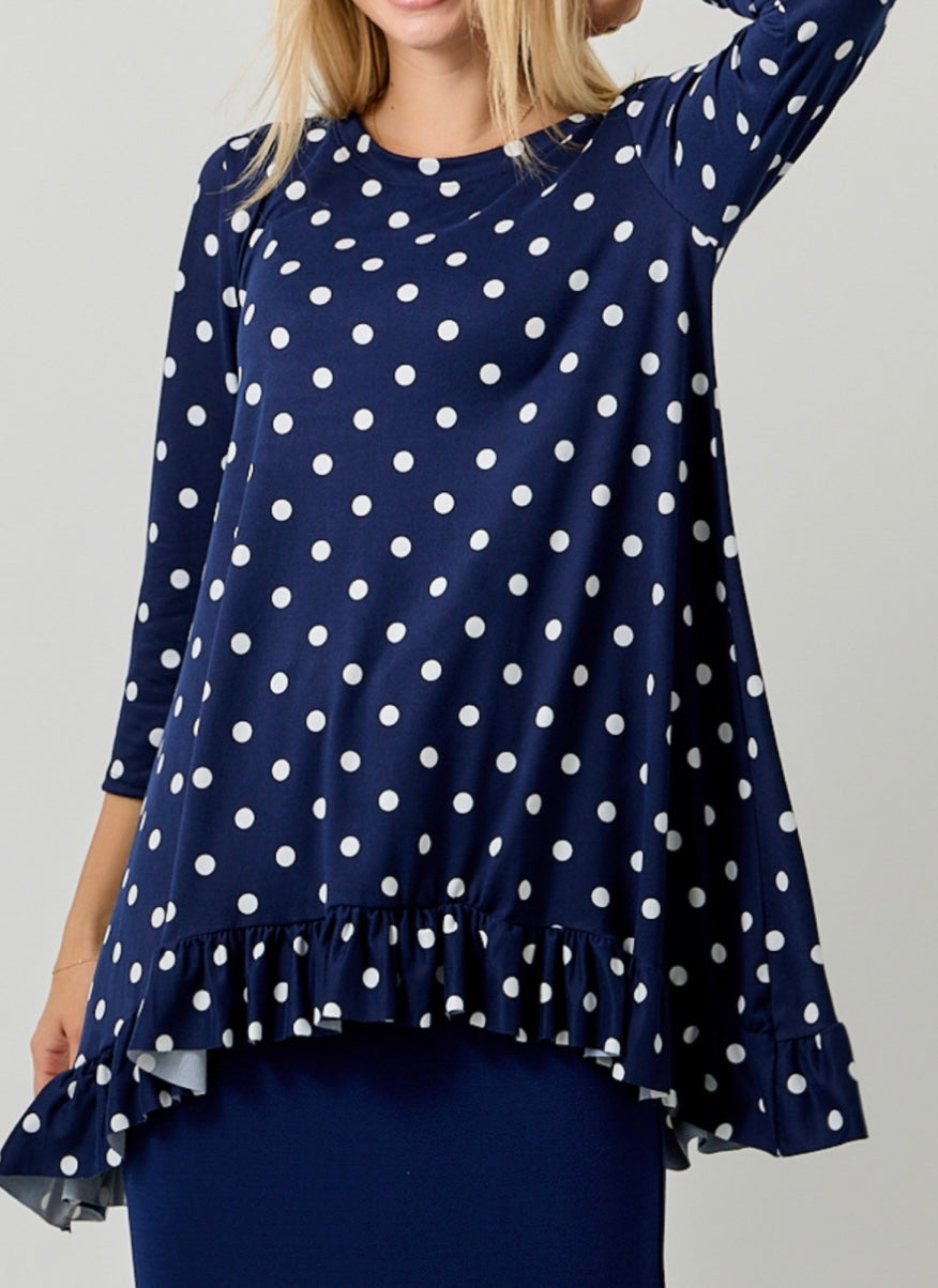 Americana Navy Blue Polka Dot Tunic Top S