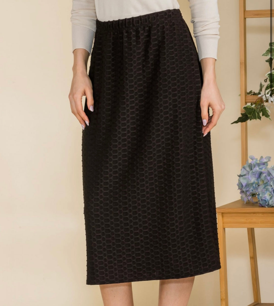 Liza Lou's Black, Sage Mint, or Turquoise Midi Honeycomb Skirt Stretchy Dress Skirt