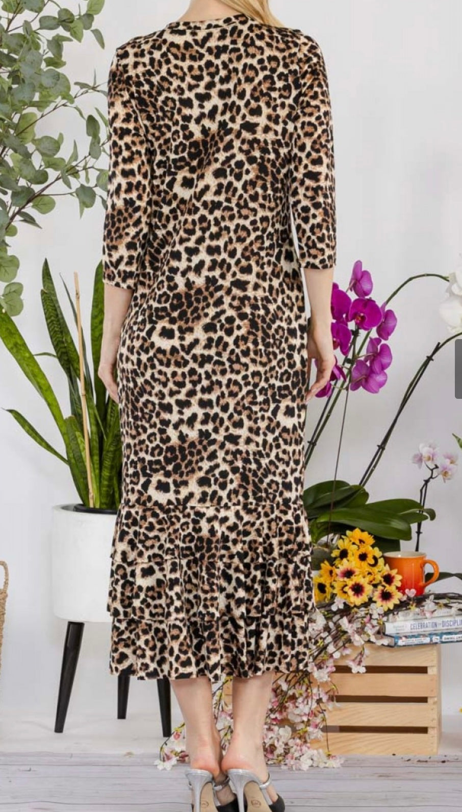 Liza Lou's Animal Print Long Layering Dress with Bottom Ruffles