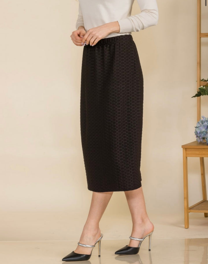 Liza Lou's Black, Sage Mint, or Turquoise Midi Honeycomb Skirt Stretchy Dress Skirt