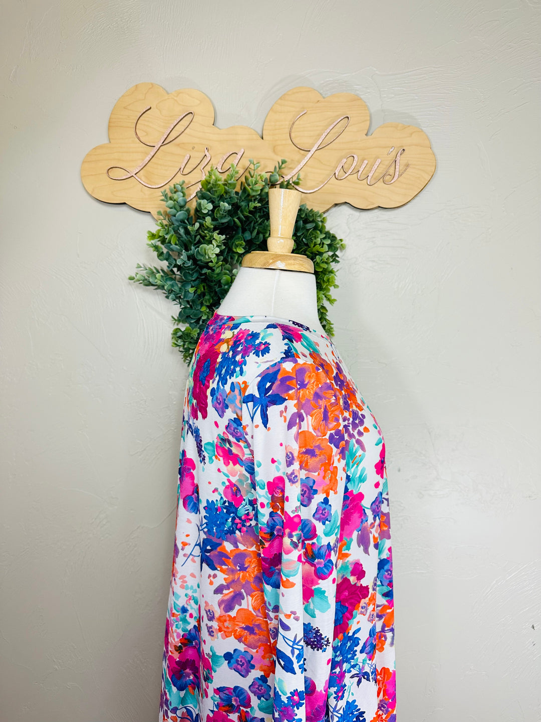 Liza Lou's Hi Low Modest Colorful Floral Top with Ruffle