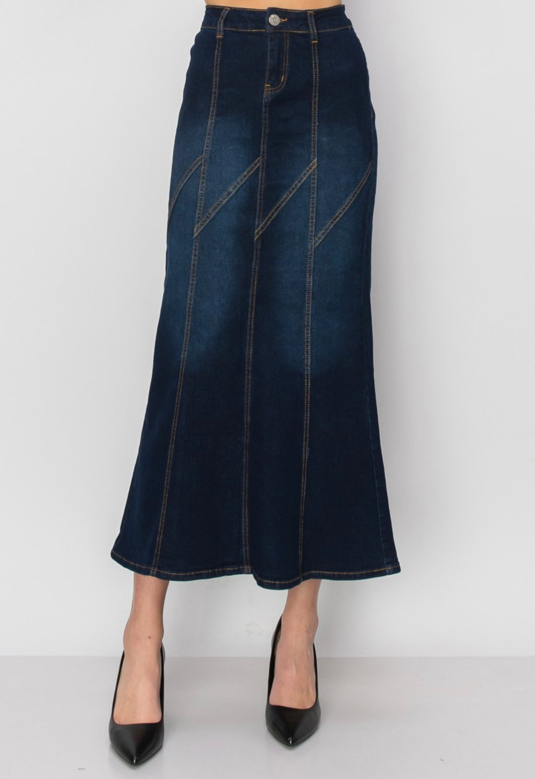  Women's Long Denim Skirt Denim Maxi Skirt Liza Lou's Modest Boutique Apostolic Clothing Pentecostal Clothing