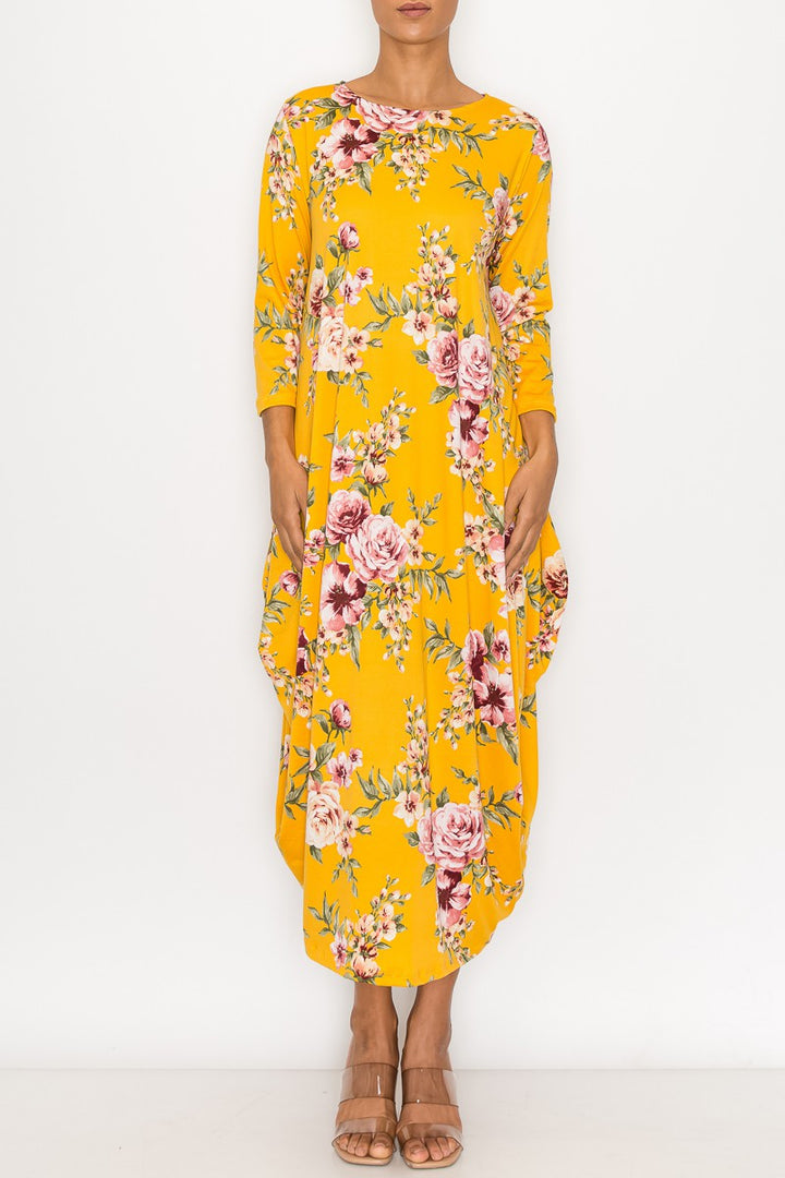 Poliana Spring Yellow Floral Bubble Modest Dress