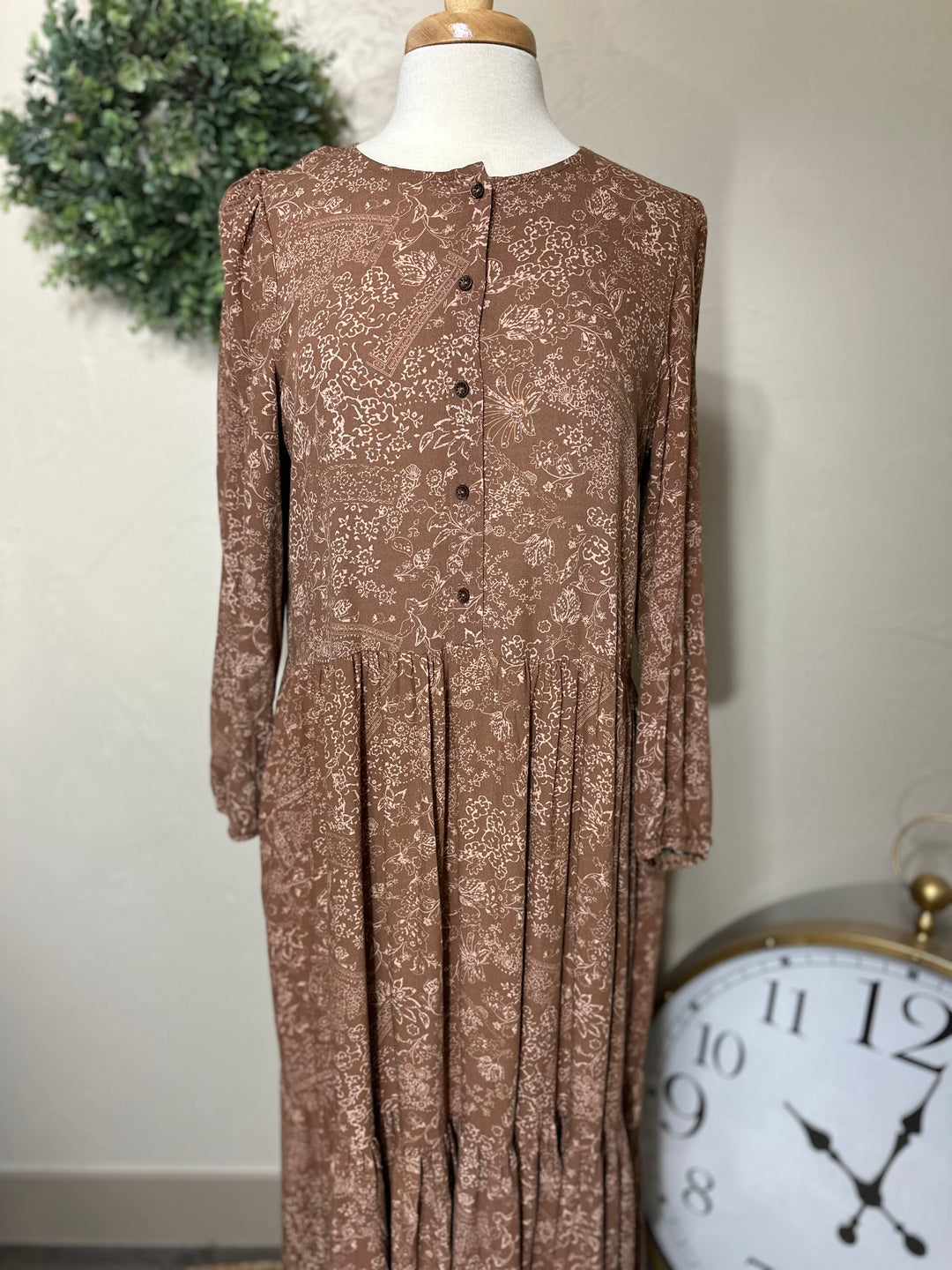 brownTiered Long Modest Dress