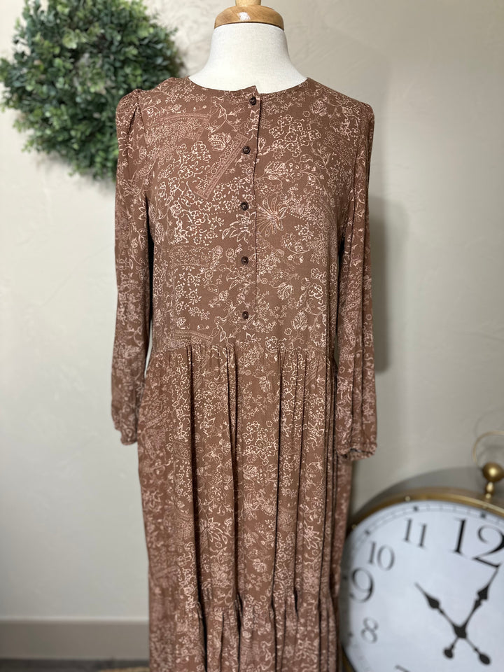brownTiered Long Modest Dress