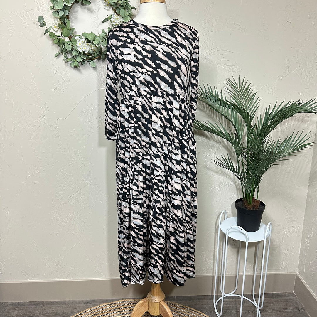 Liza Lou's Black Animal Print Asymmetric Tiered Dress