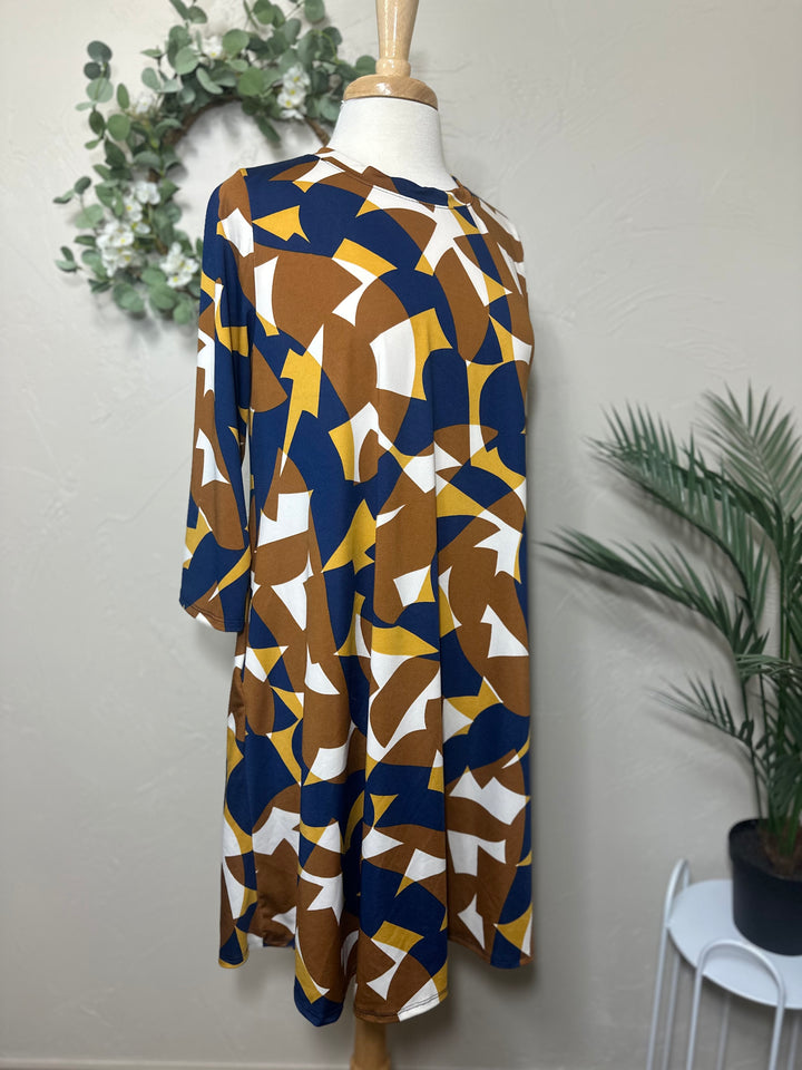 Liza Lou’s Brown & Navy Geometric Print Tunic Top