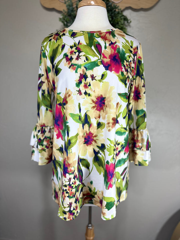 Sonika Floral Layering Top with Non Slip Sleeves Misses & Plus Sizes