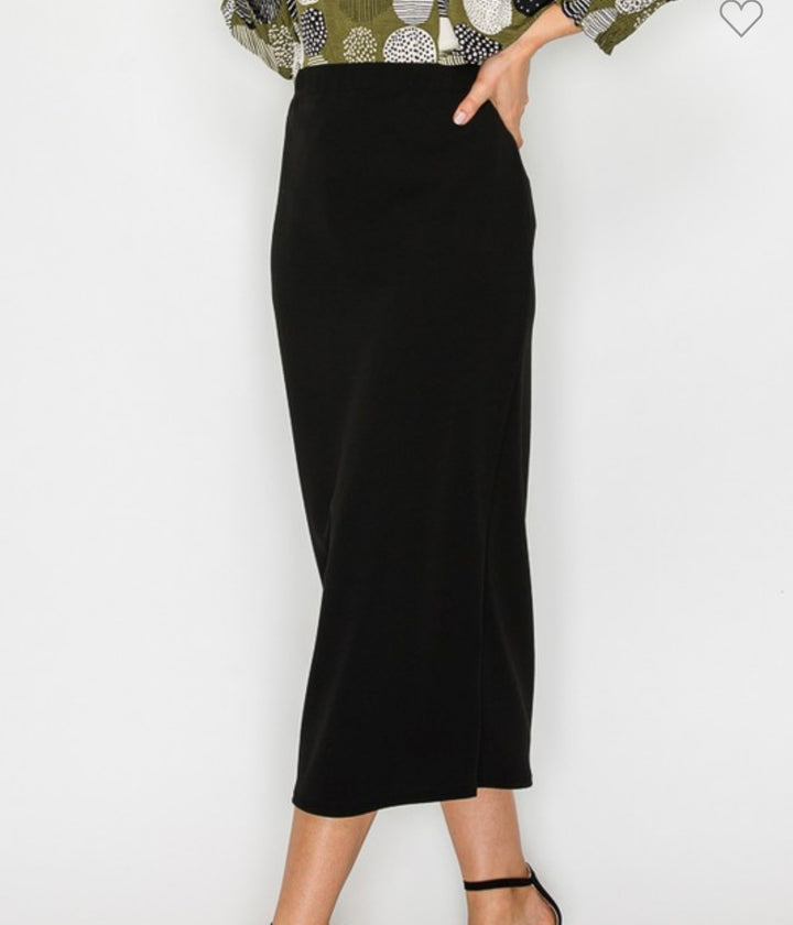 Liza Lou's Juliette Midi Skirt With Elastic Waist Mustard, Black, Olive, Burgundy, Tan