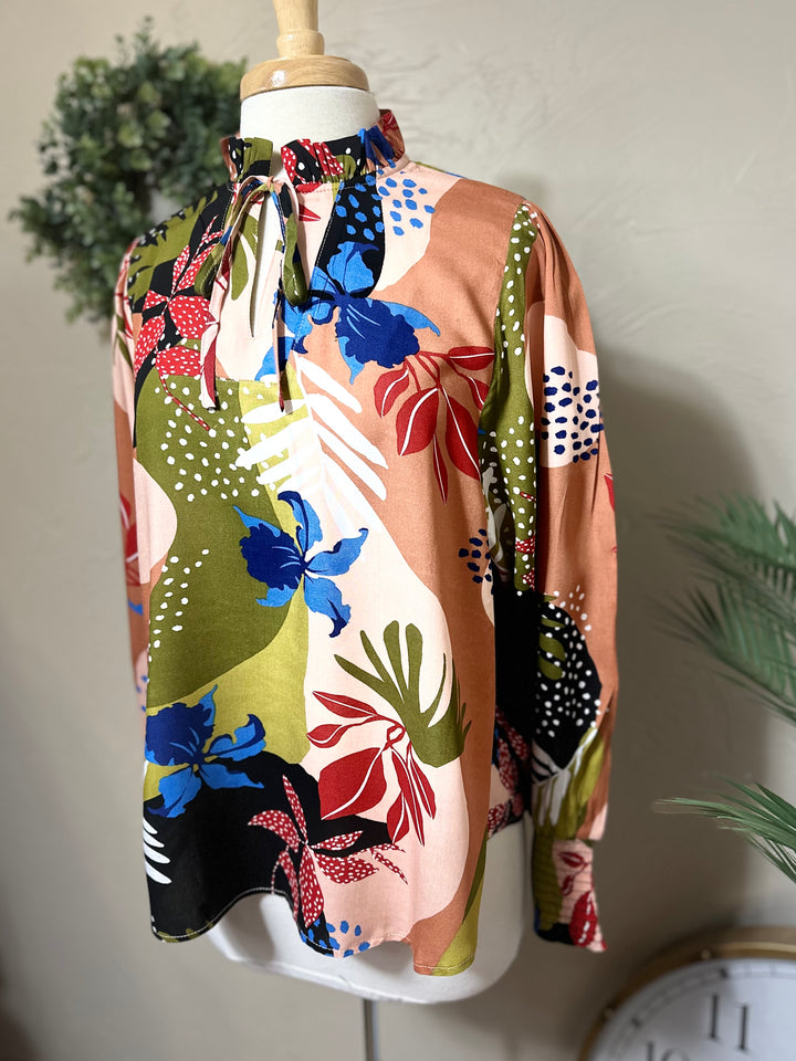 Challis Floral Printed Elegant Blouse Top