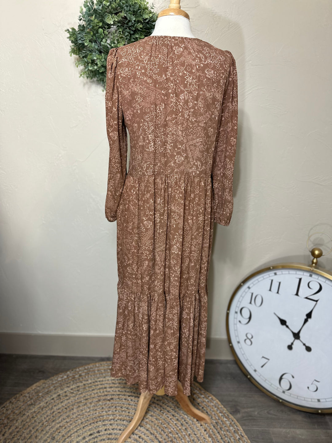 brownTiered Long Modest Dress