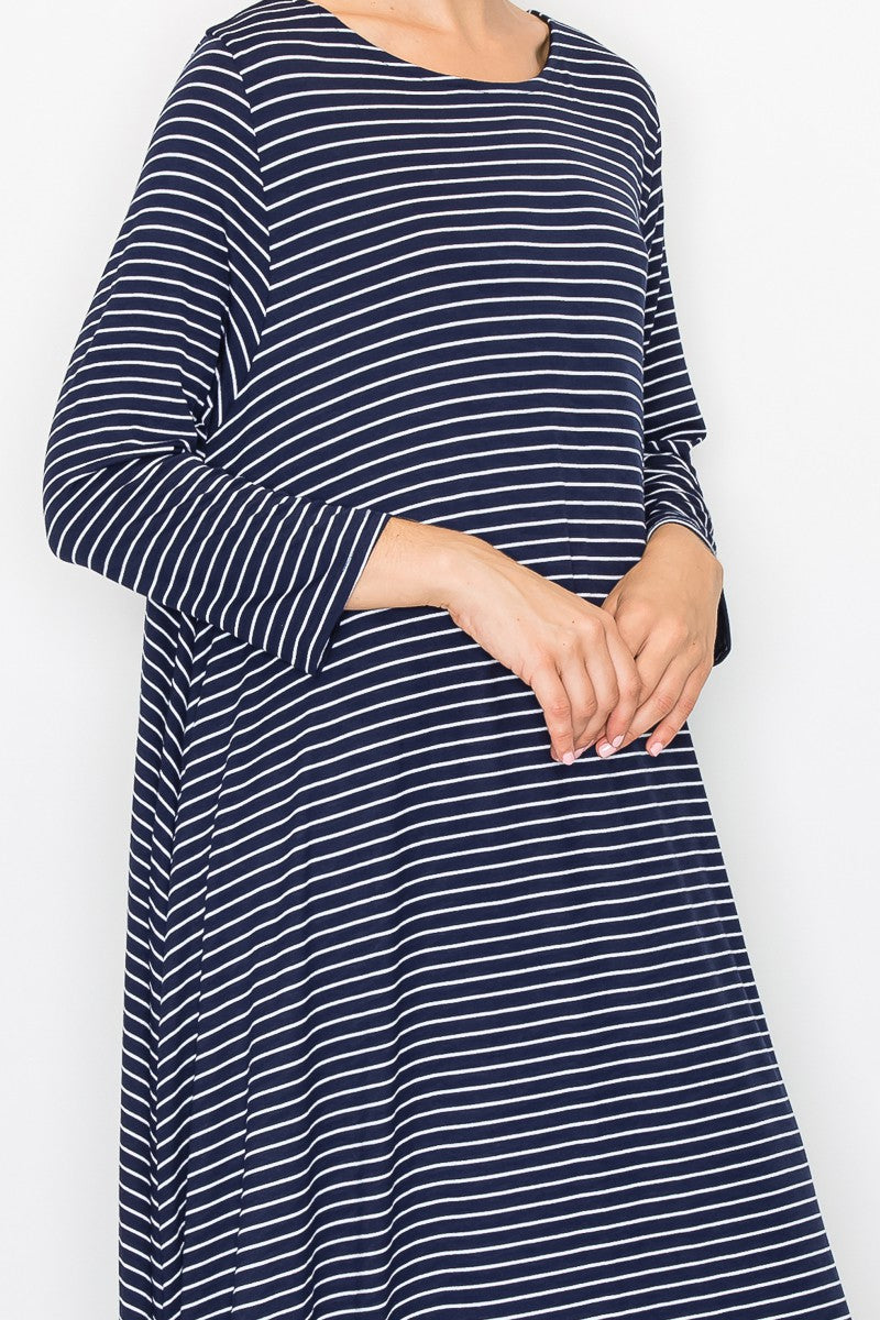 Poliana Navy Blue Striped Pattern Bubble Dress