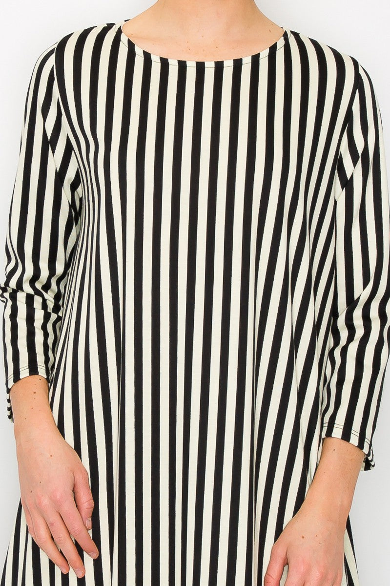 Poliana Black and White Striped Pattern Bubble Dress