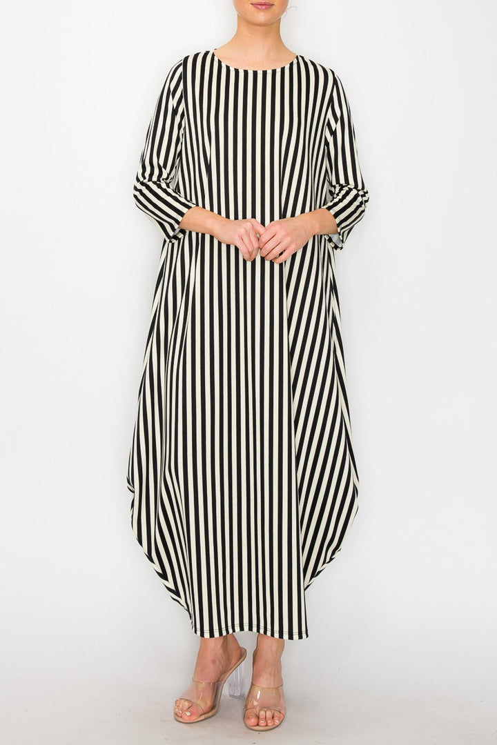 Liza Lou's Poliana Black and White Striped Pattern Bubble Modest  Dress