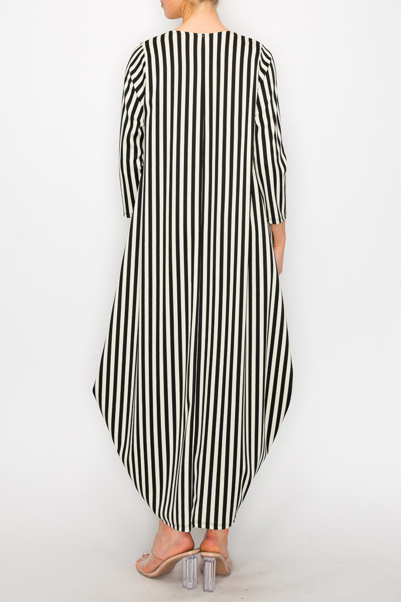Poliana Black and White Striped Pattern Bubble Dress