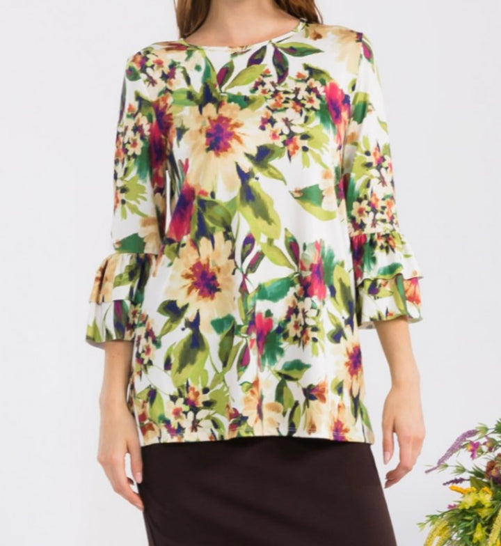 Sonika Floral Layering Top with Non Slip Sleeves Misses & Plus Sizes