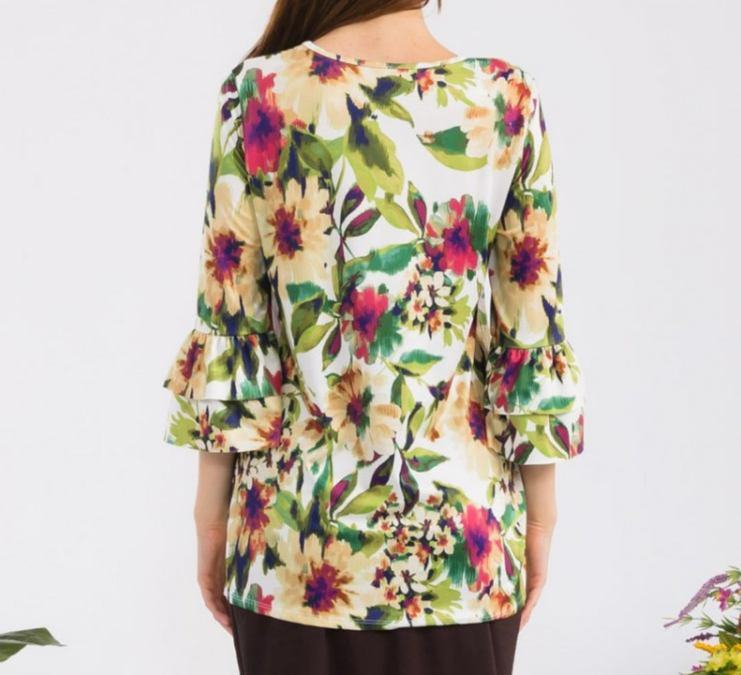 Sonika Floral Layering Top with Non Slip Sleeves Misses & Plus Sizes