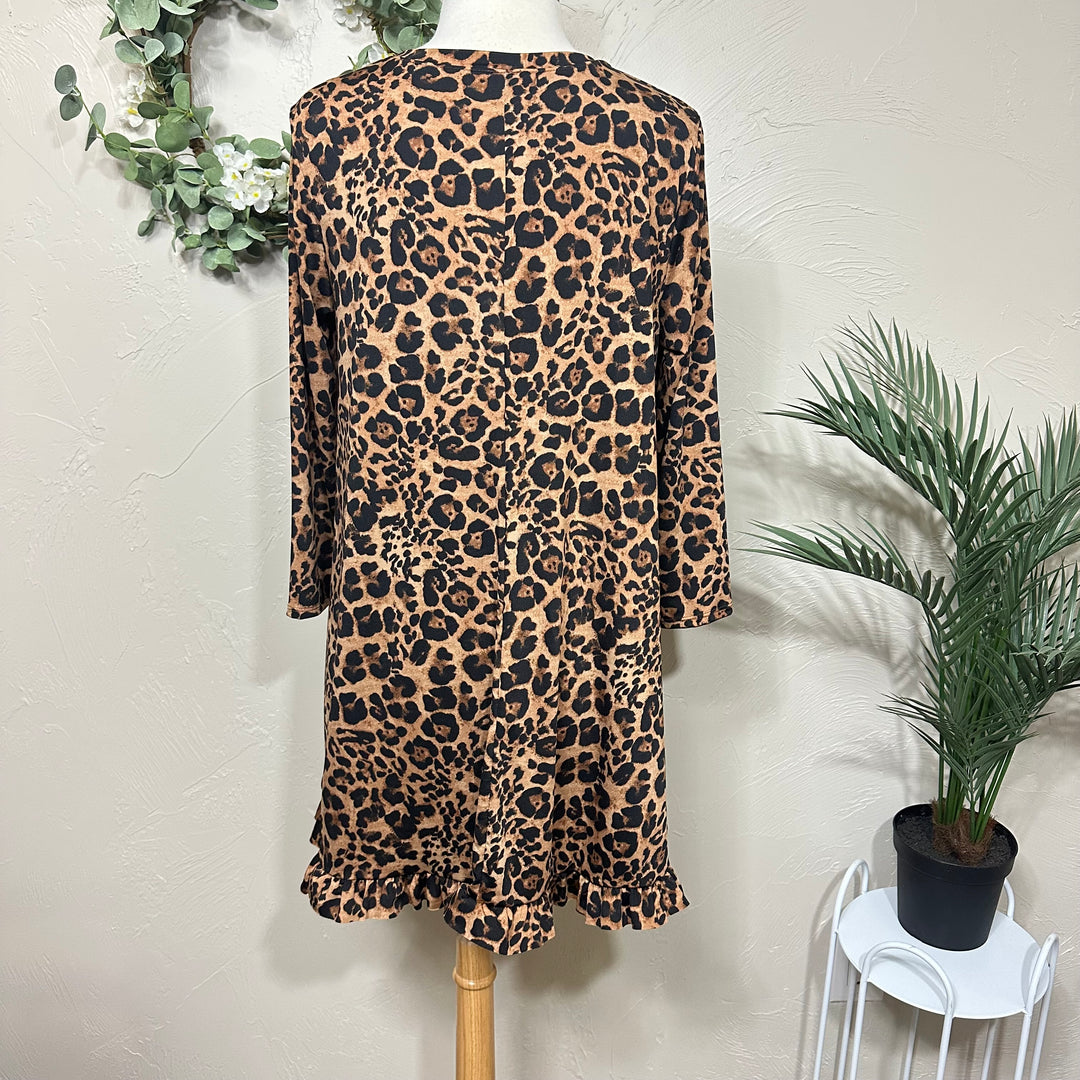 Liza Lou’s Animal Print Modest Tunic Top with Ruffle
