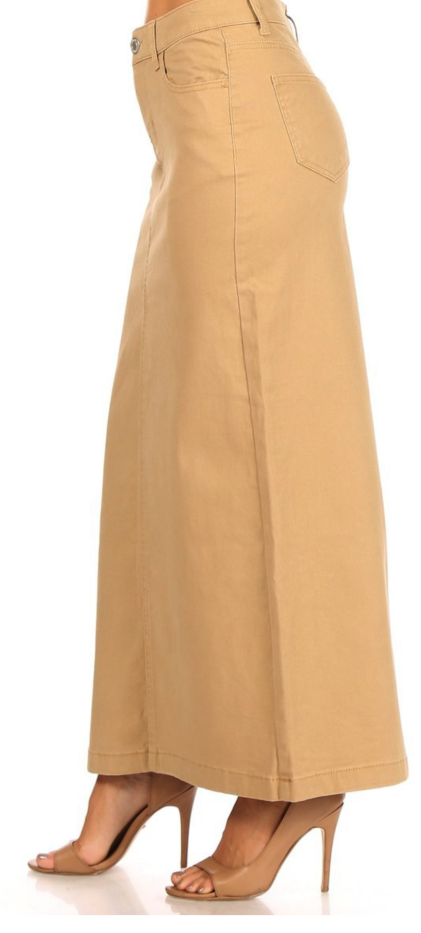 Liza Lou's Women's Long Tan Khaki Twill Tan Denim Maxi Skirt