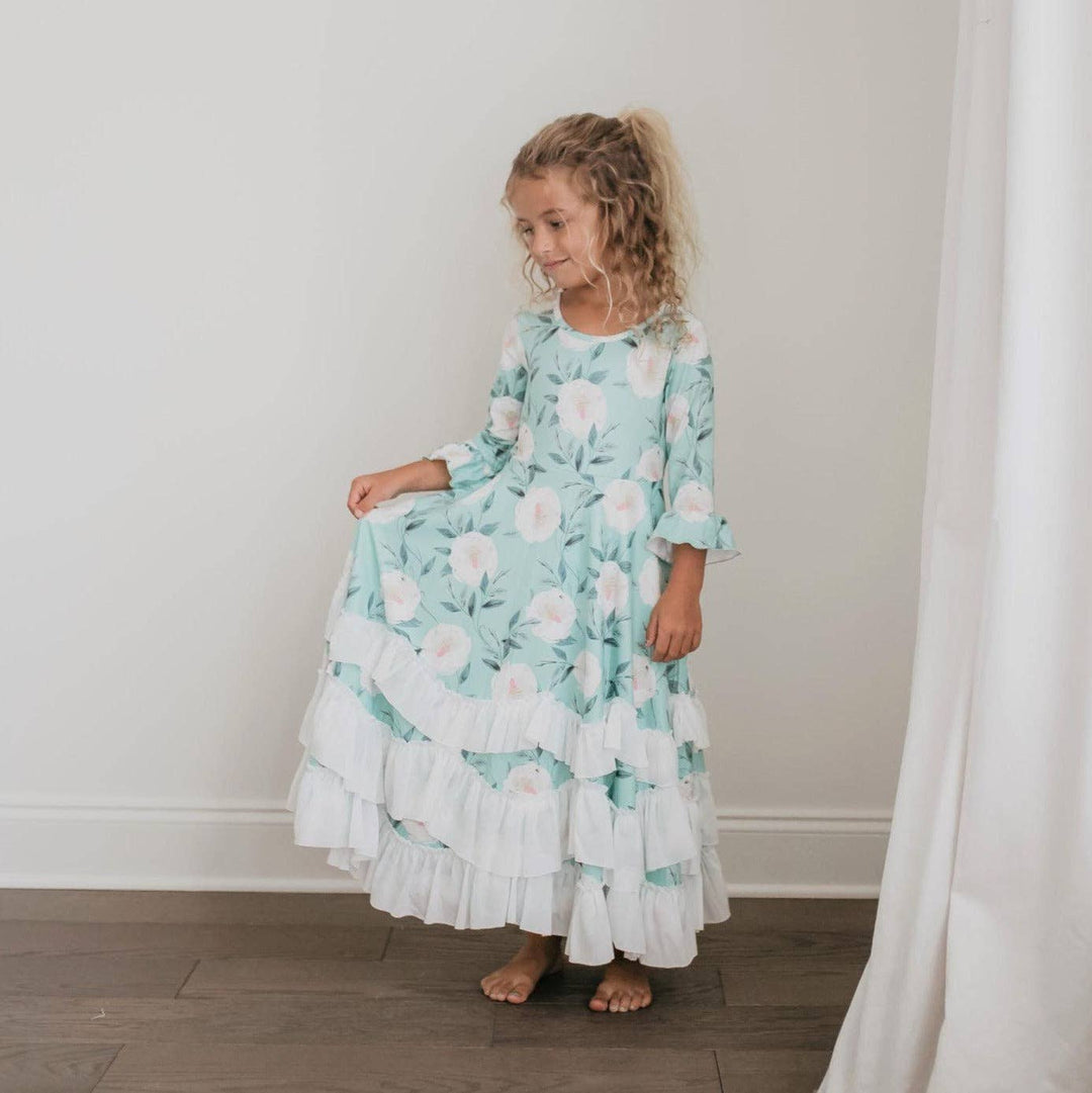 Girl’s Dress Mint Ruffled Long Fancy Dress High Quality Mint