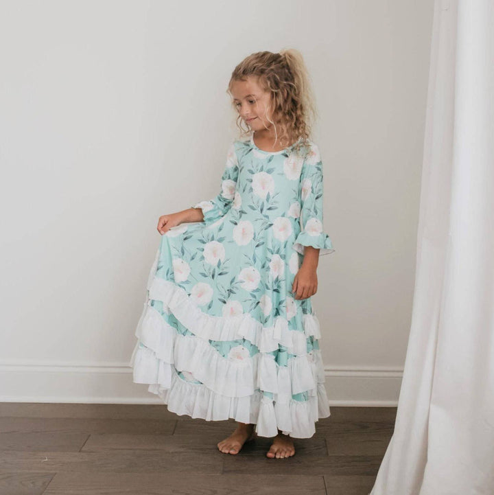 Girl’s Dress Mint Ruffled Long Fancy Dress High Quality Mint