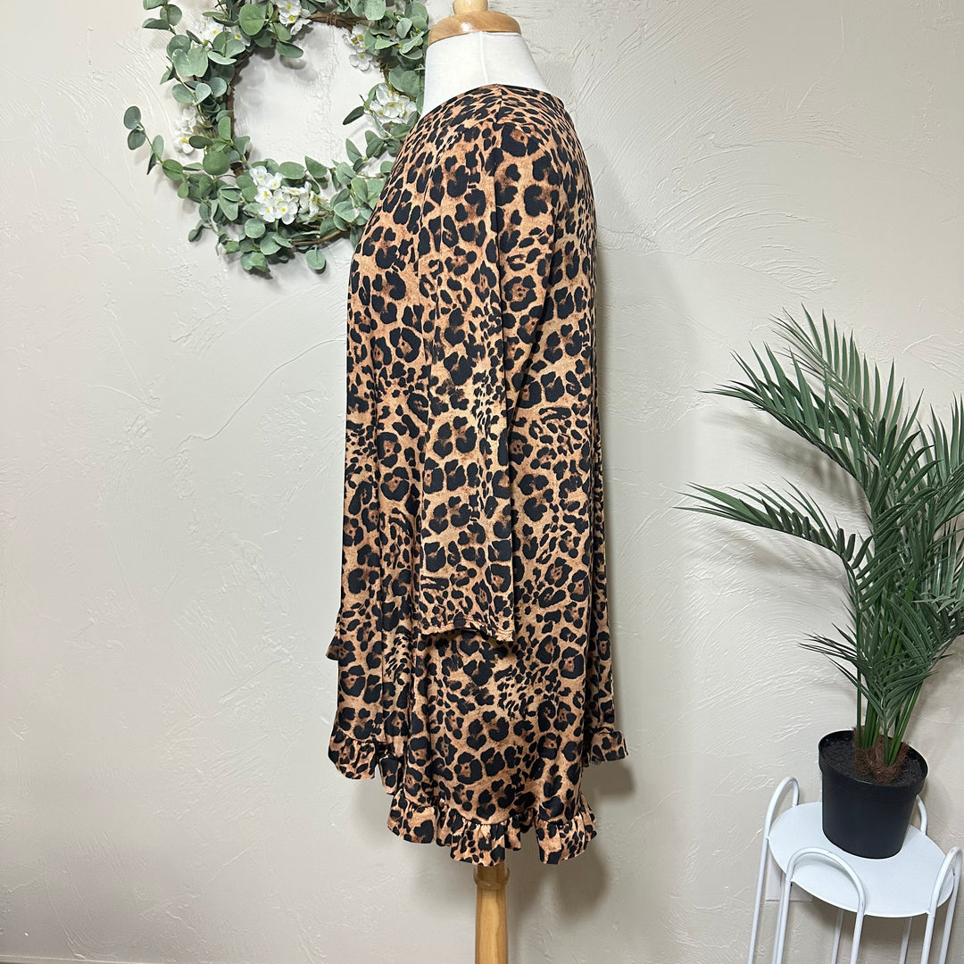 Liza Lou’s Animal Print Modest Tunic Top with Ruffle