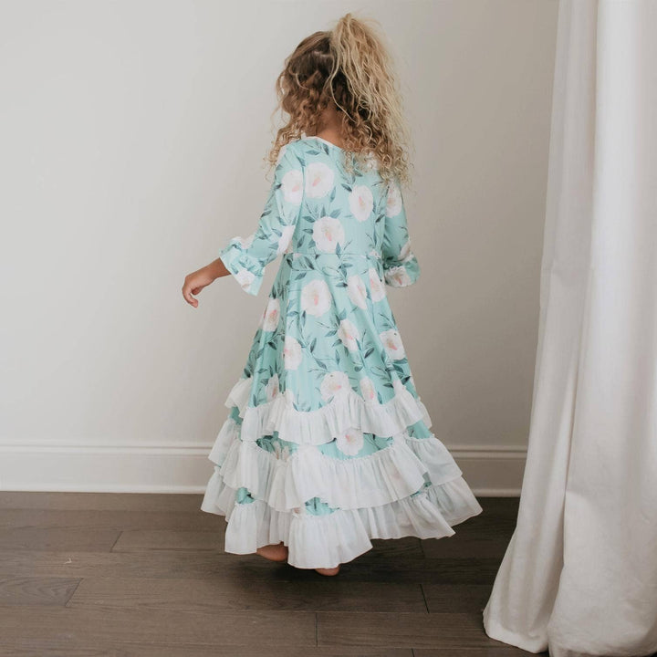 Girl’s Dress Mint Ruffled Long Fancy Dress High Quality Mint