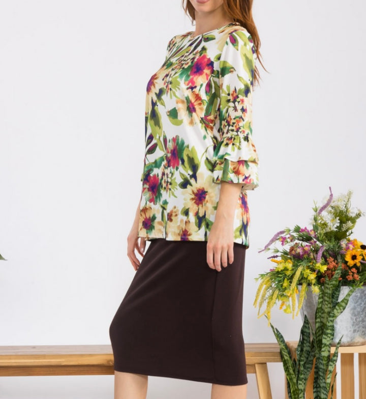 Sonika Floral Layering Top with Non Slip Sleeves Misses & Plus Sizes