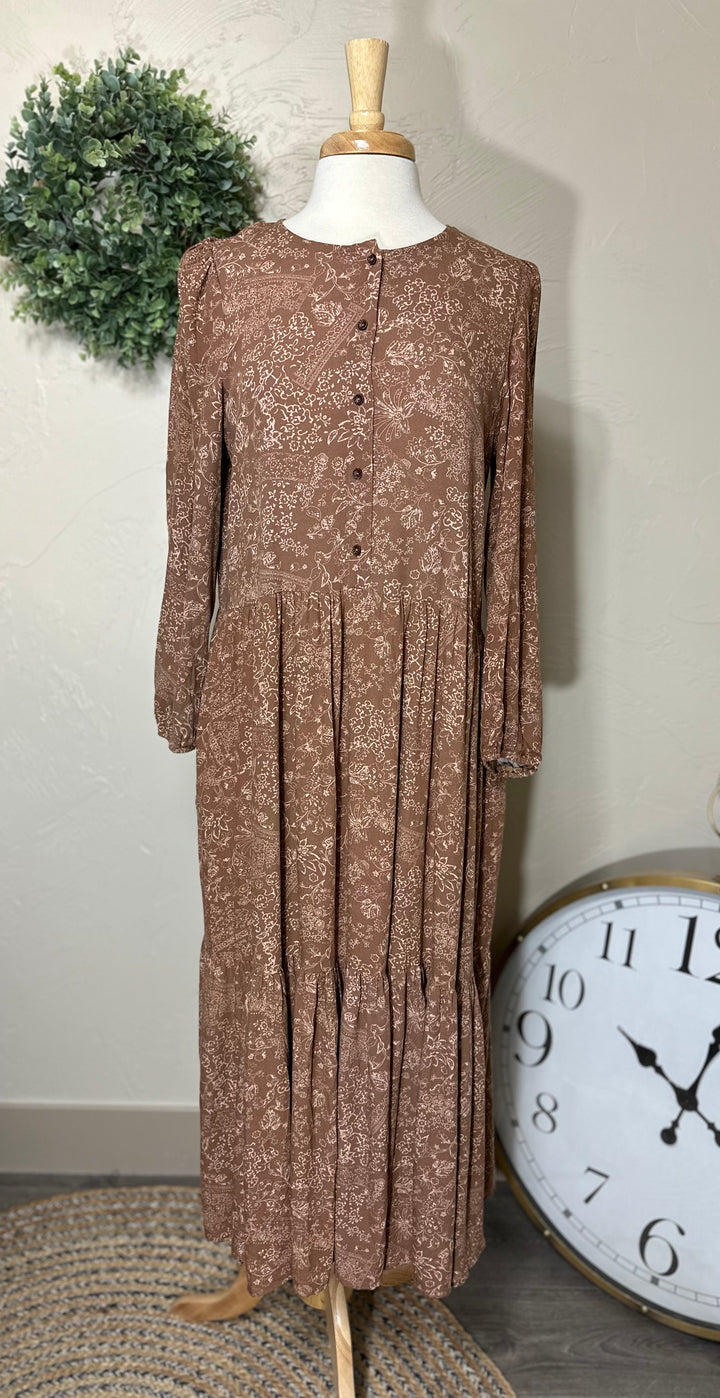 brownTiered Long Modest Dress