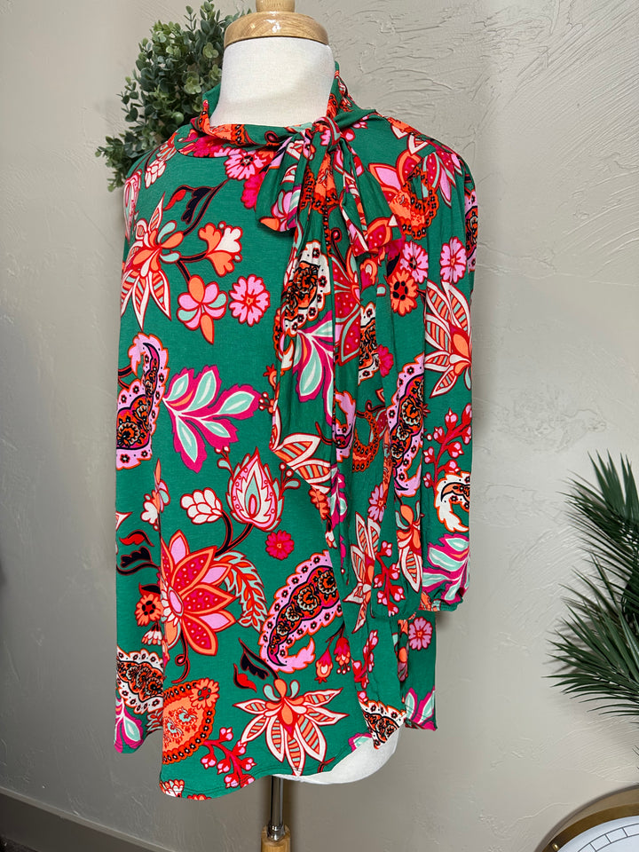 Liza Lou’s Colorful Paisley Top w/ Tie