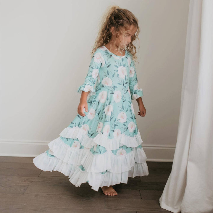 Girl’s Dress Mint Ruffled Long Fancy Dress High Quality Mint