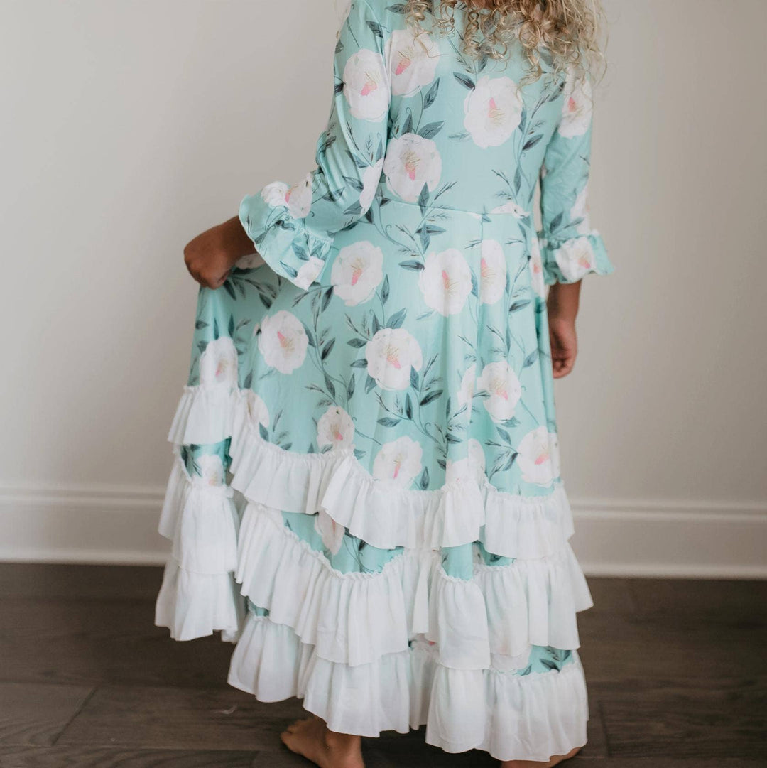 Girl’s Dress Mint Ruffled Long Fancy Dress High Quality Mint