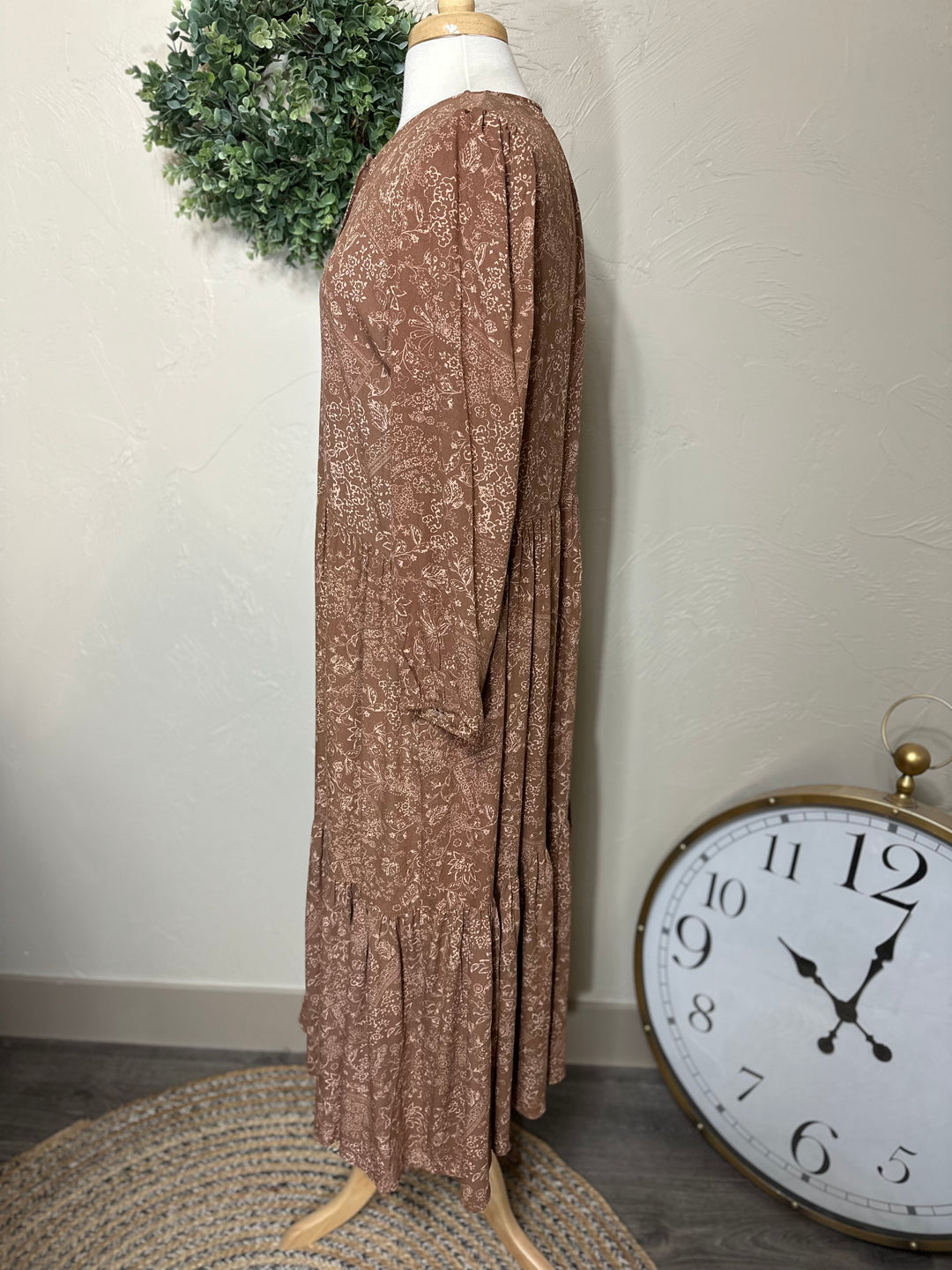 brownTiered Long Modest Dress