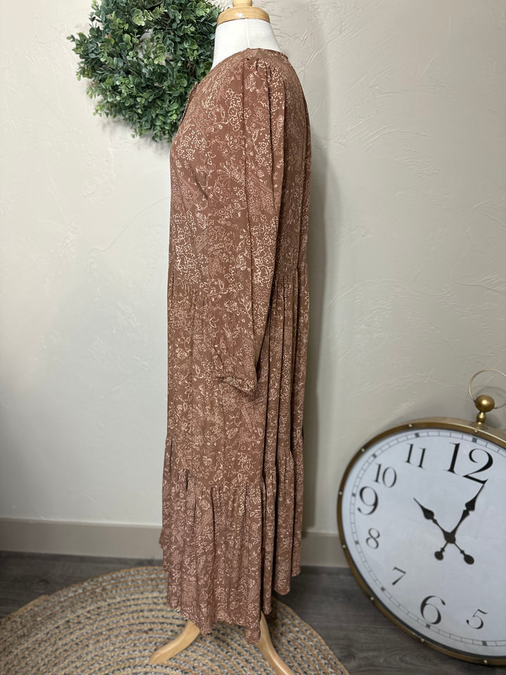 brownTiered Long Modest Dress