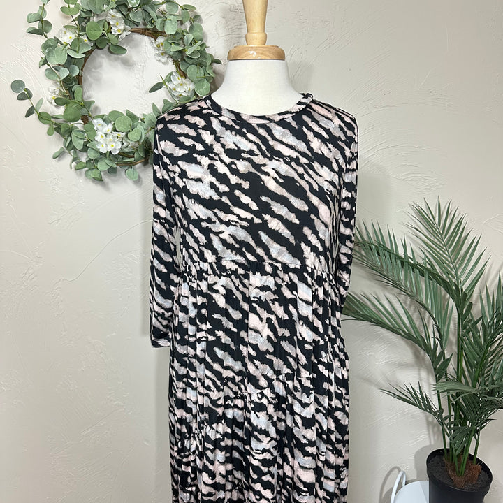 Liza Lou's Black Animal Print Asymmetric Tiered Dress
