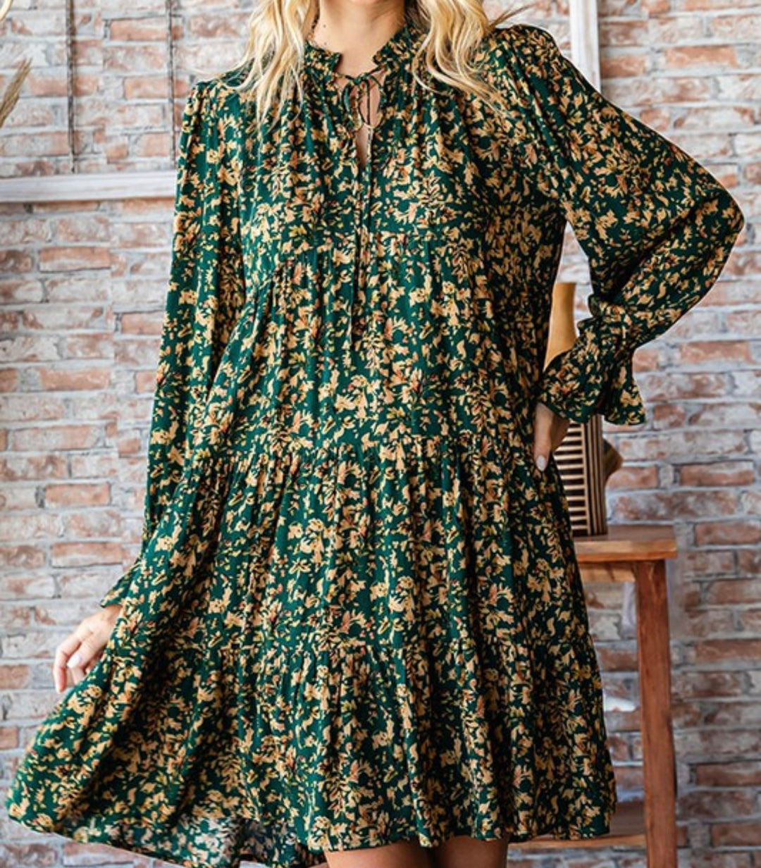 Hunter Green Floral Print Babydoll Top