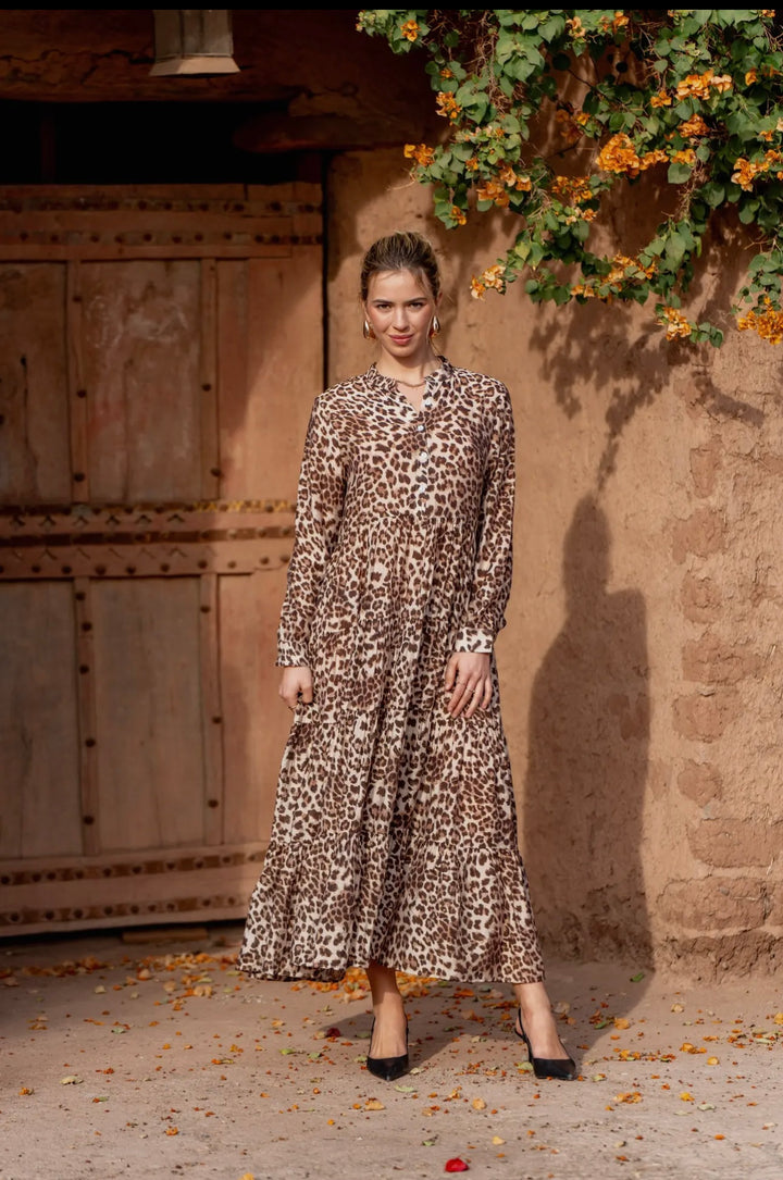 Liza Lou's Animal Print Design Marbella Silk Modest Dress