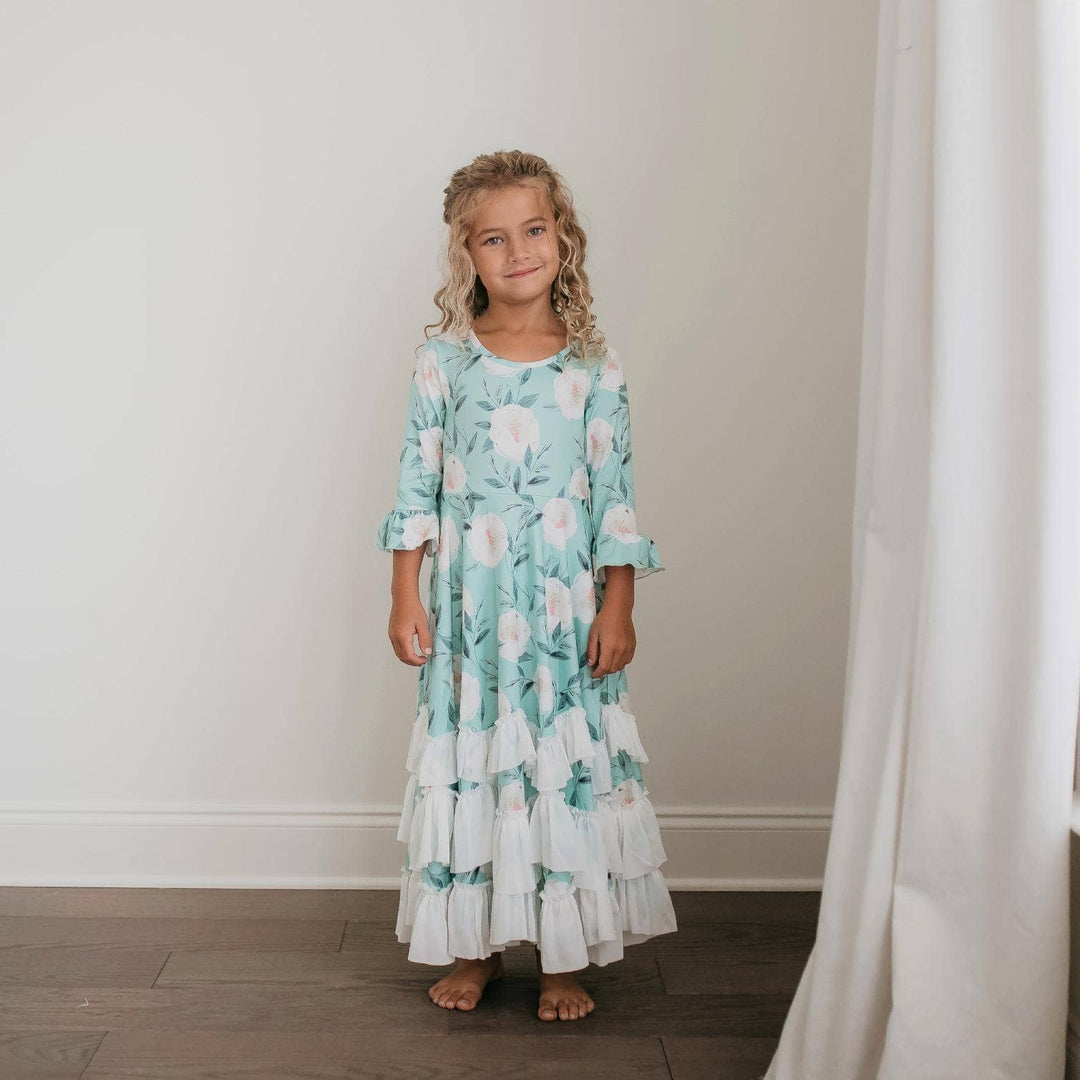Girl’s Dress Mint Ruffled Long Fancy Dress High Quality Mint