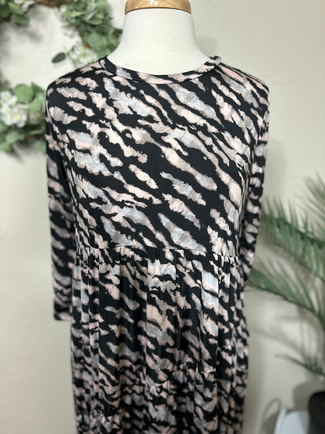 Liza Lou's Black Animal Print Asymmetric Tiered Dress