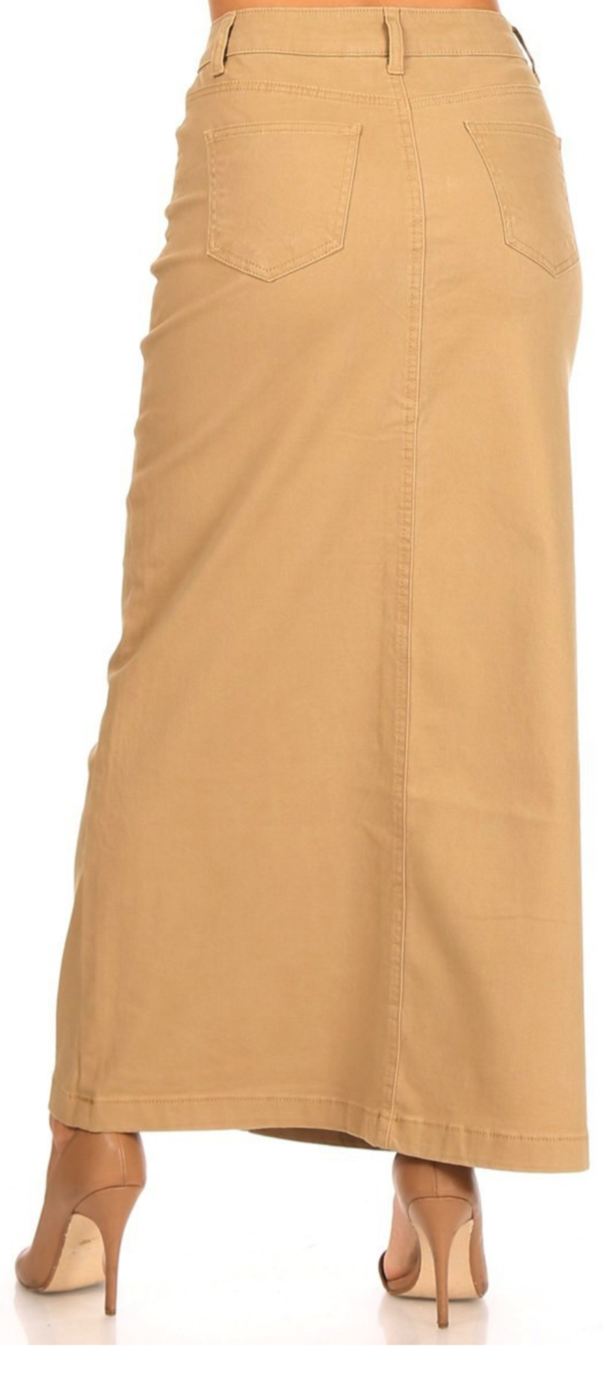 Long Tan Denim Skirt 