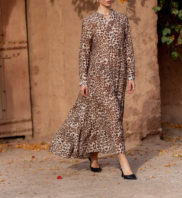 Liza Lou's Animal Print Design Marbella Silk Modest Dress