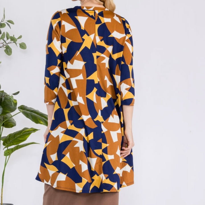 Liza Lou’s Brown & Navy Geometric Print Tunic Top